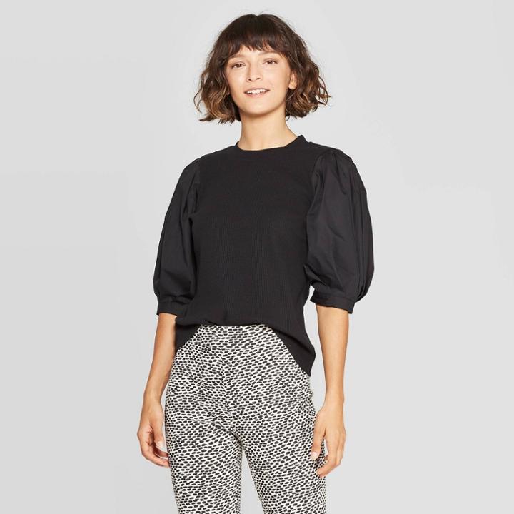 Women's Puff Elbow Sleeve Crewneck T-shirt - Who What Wear Jet Black