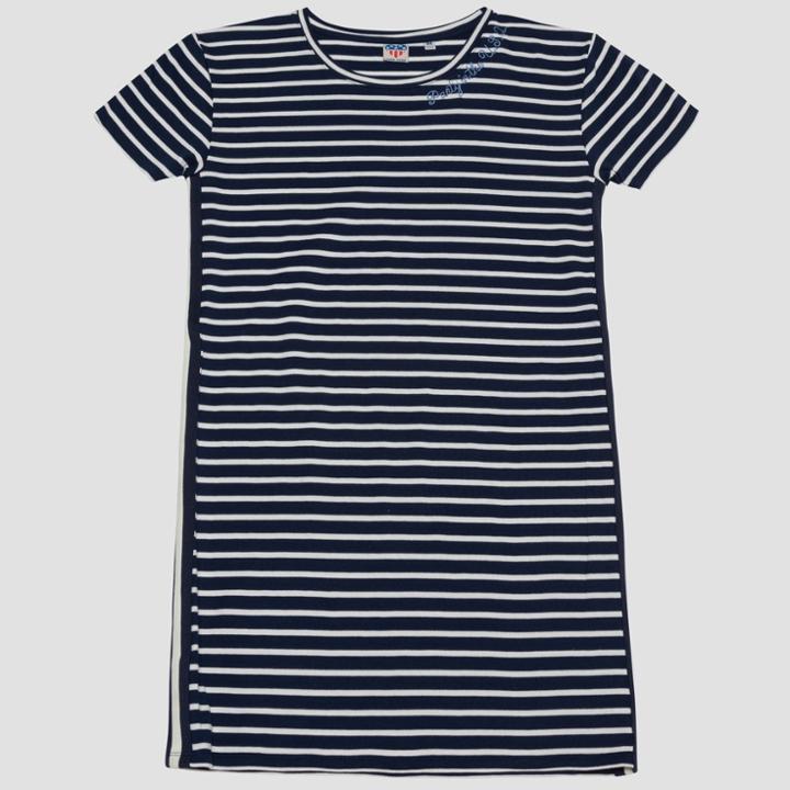 Junk Food Women's Party In The U.s.a. Striped Embroidered Dress - Navy Blue