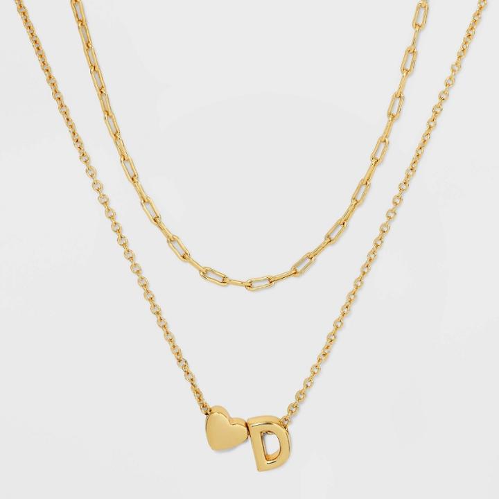 14k Gold Dipped 'd' Initial With Heart Chain Necklace - A New Day Gold