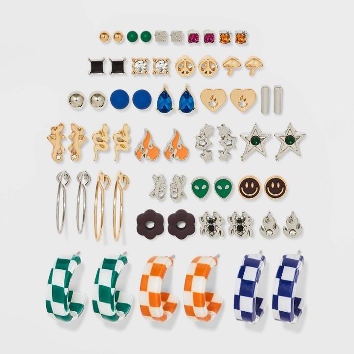 Peace Sign Mushroom And Snake Stud Earring Set 30ct - Wild Fable , Brown