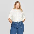 Women's Plus Size Short Sleeve Collared Button-down Shirt - Universal Thread White/red X