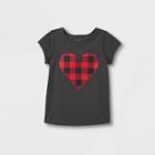 Toddler Girls' Adaptive Buffalo Check Heart Graphic Short Sleeve T-shirt - Cat & Jack Dark Gray