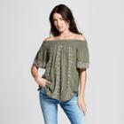 Women's Short Sleeve Embroidered Off The Shoulder Top - Knox Rose Olive