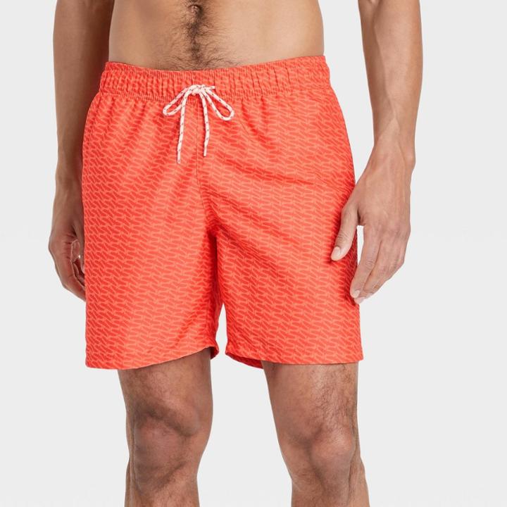 Men's 7 Geo Swim Trunks - Goodfellow & Co Orange