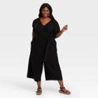 Women's Plus Size 3/4 Sleeve Cropped Jumpsuit - Ava & Viv Black X