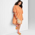 Women's Plus Size Ascot + Hart Puff Elbow Sleeve Graphic A-line Dress - Orange