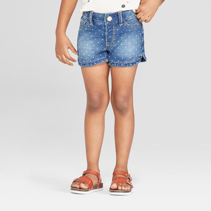 Toddler Girls' Polka Dotted Jean Shorts - Cat & Jack Blue