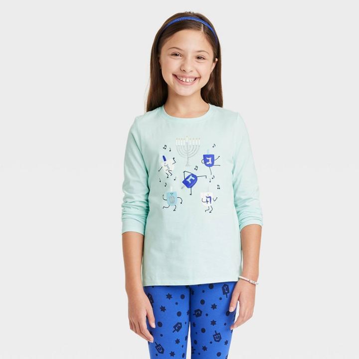 Girls' 'hanukkah Dreidels' Long Sleeve Graphic T-shirt - Cat & Jack