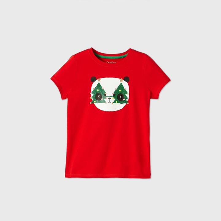 Girls' Short Sleeve Christmas Panda Graphic T-shirt - Cat & Jack Red