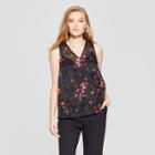 Women's Floral Print Organza Tank - A New Day Black
