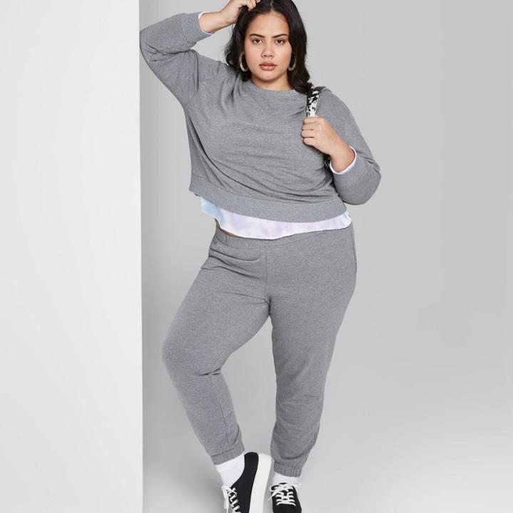 Women's Plus Size Crewneck Oversized Sweatshirt - Wild Fable Heather Gray 1x, Women's,