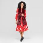 Women's Floral Print Long Sleeve Midi Dress - A New Day Red