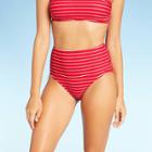 Women's Ribbed High Waist Medium Coverage Bikini Bottom - Kona Sol Red Stripe Xs, Women's, Red White