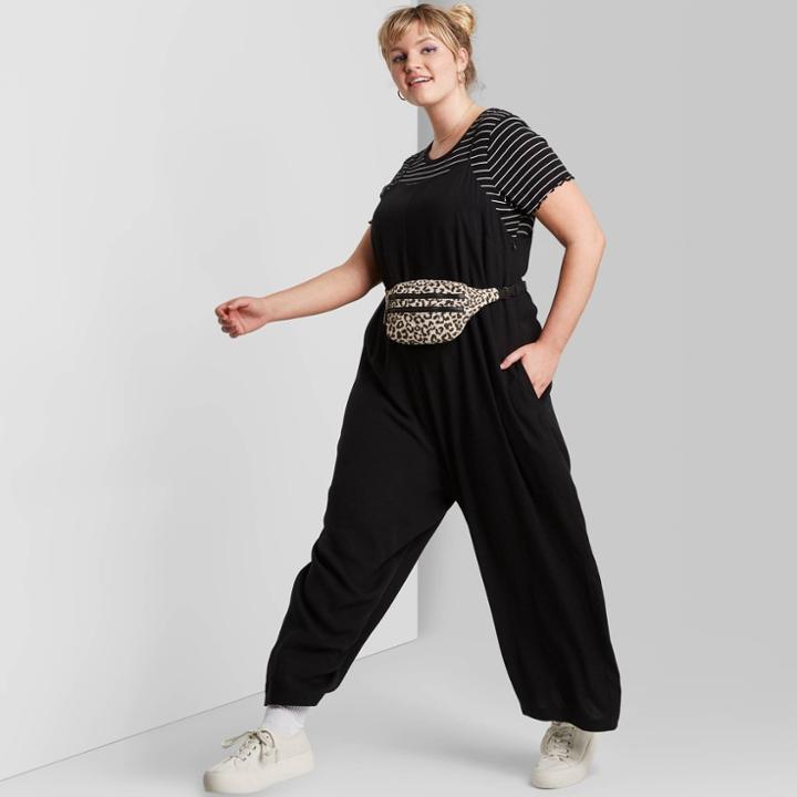 Women's Plus Size Sleeveless Square Neck Strappy Waistless Jumpsuit - Wild Fable Black 1x, Women's,