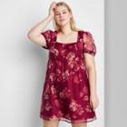 Women's Plus Size Floral Print Short Sleeve Organza Muse Dress - Wild Fable Red