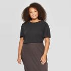 Women's Plus Size Flutter Short Sleeve Crewneck Sandwash T-shirt - A New Day Black