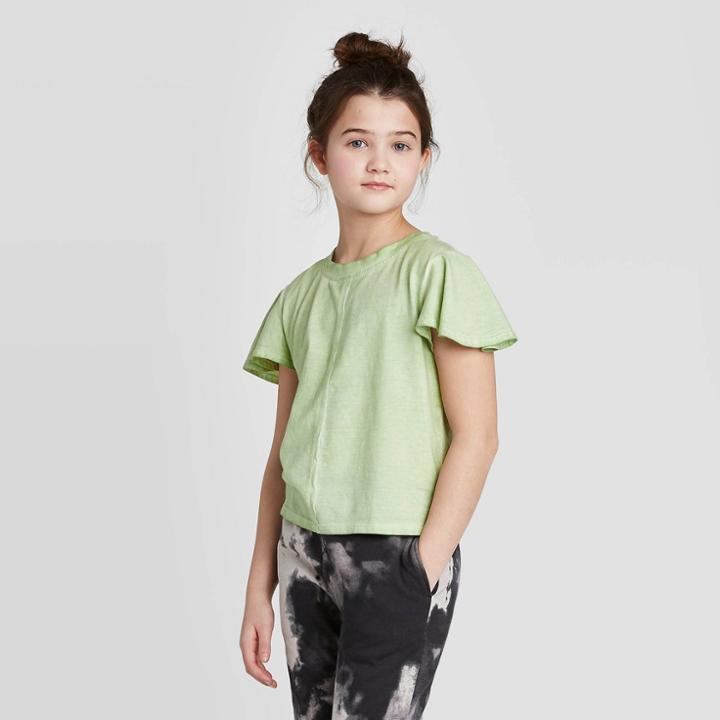 Petitegirls' Short Sleeve Knit T-shirt - Art Class Green S, Girl's,