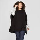 Women's Plus Size Boatneck Knit Poncho Sweater - A New Day Black