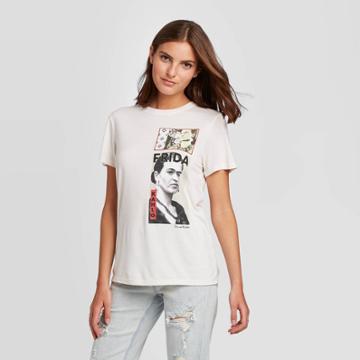 Women's Frida Kahlo Short Sleeve Graphic T-shirt (juniors') - Cream Xs, Women's, Beige