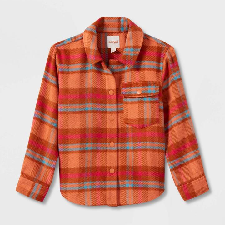 Girls' Plaid Shirt Shacket - Cat & Jack Cinnamon