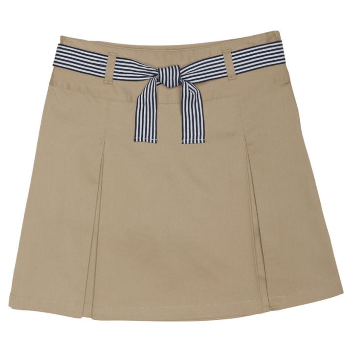 French Toast Girls' Woven Belted 2 Pleated Uniform Scooter - Khaki (green)