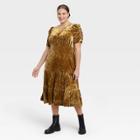 Women's Plus Size Puff Short Sleeve Dress - Who What Wear Mustard Yellow