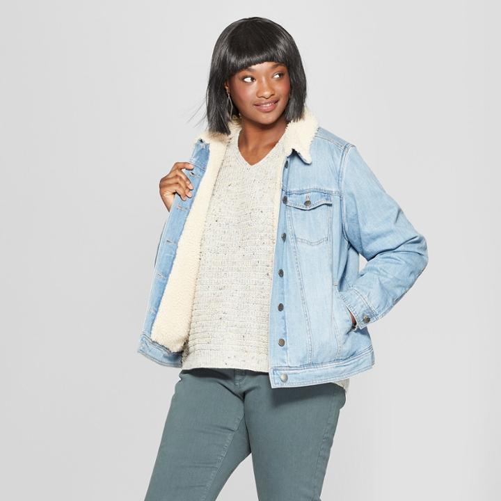 Women's Plus Size Denim Sherpa Jacket - Universal Thread Light Wash