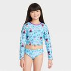 Girls' Frozen 2pc Long Sleeve Rash Guard Set - Aqua Blue