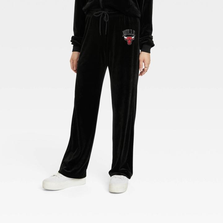 Women's Nba Chicago Bulls Velour Wide Leg Graphic Pants - Black