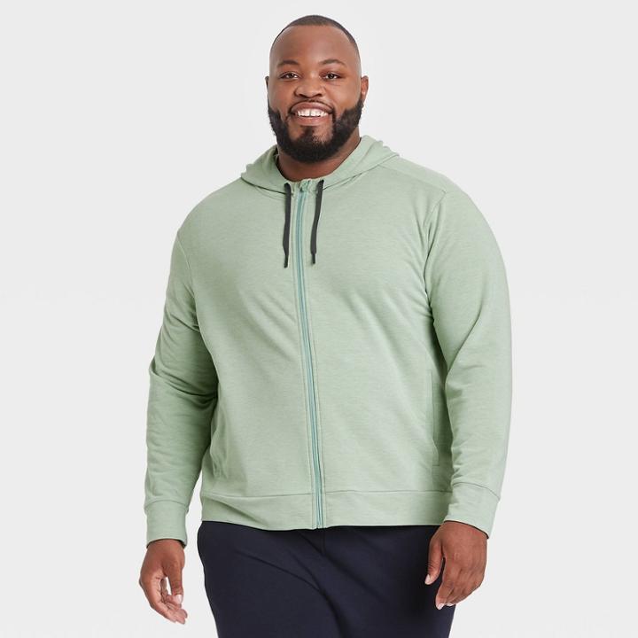 Men's Big & Tall Soft Gym Full Zip Hoodie - All In Motion Light Green