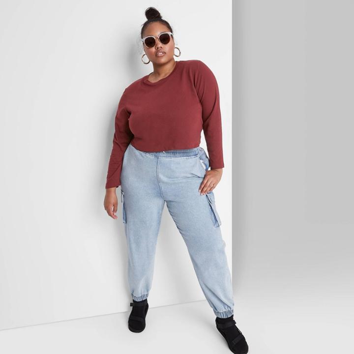 Women's Plus Size Long Sleeve T-shirt - Wild Fable Burgundy