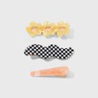 Flower And Checkered Salon Clip Set 3pc - Wild Fable
