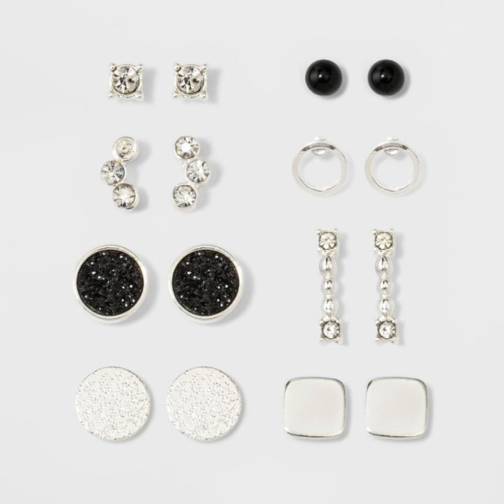 One Clear Stone, One Open Circle, Two Flat Circles, One Square, One Bar, One Pave Circle & Cluster Of Two Stones Earring Set - A New Day