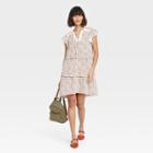 Women's Floral Print Flutter Short Sleeve Knit Tiered Dress - Knox Rose Ivory