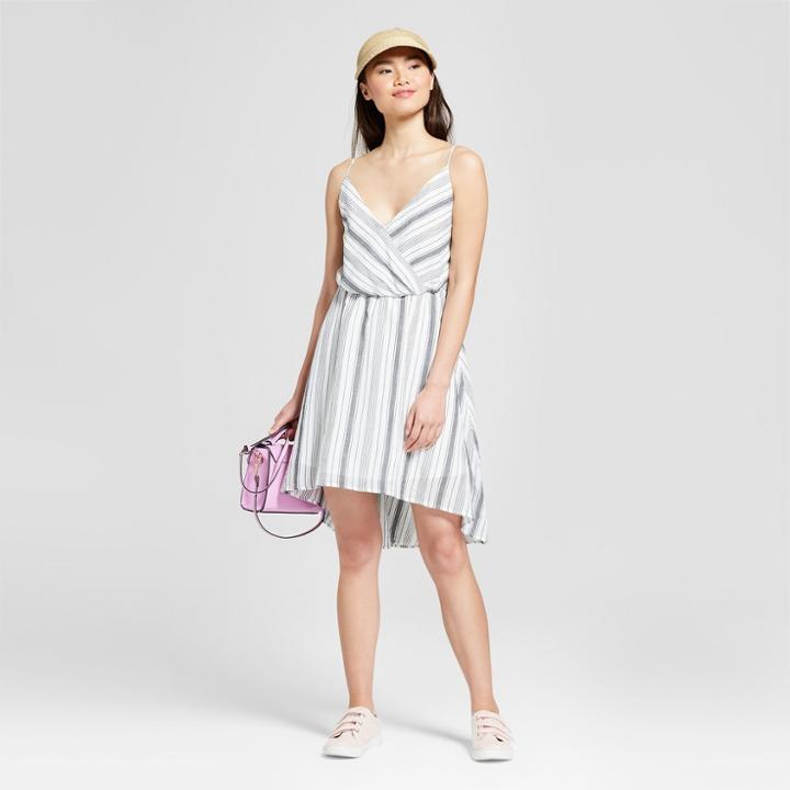 Women's Striped Sleeveless Wrap Dress - A New Day White/black