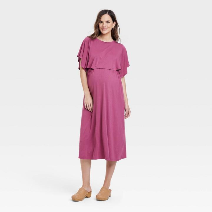 Short Sleeve Double Layer Nursing Maternity Dress - Isabel Maternity By Ingrid & Isabel Berry Pink