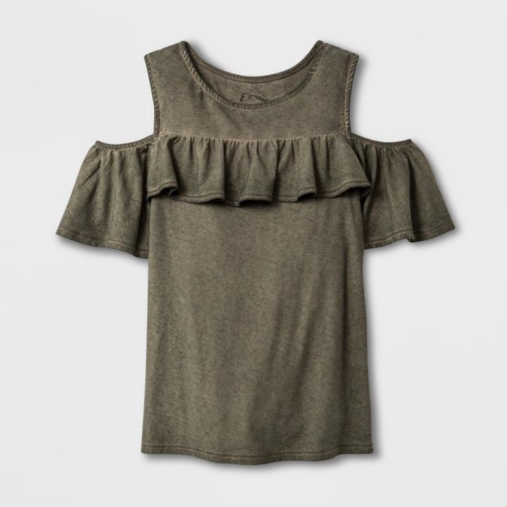 Girls' Cold Shoulder Knit Short Sleeve Top - Art Class Green
