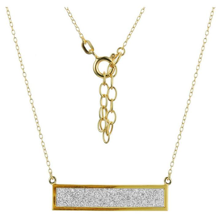Prime Art & Jewel 18k Yellow Gold Plated Sterling Silver Glitter Geometric Necklace With 16+2 Ext Chain, Girl's