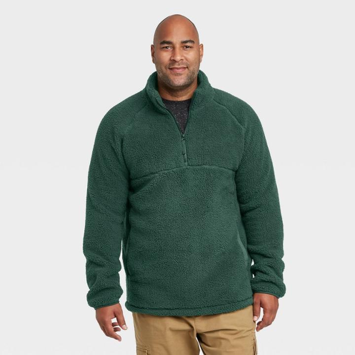 Men's Tall 1/4 Zip Sherpa Jacket - Goodfellow & Co Green