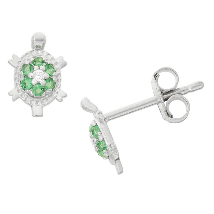 Tiara 0.254 Ct. T.w. Children's Green Cubic Zirconia Turtle Earrings In Sterling