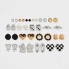 Safety Pin Lock And Heart Stud Earring Set 18ct - Wild Fable , Gold/nickel/white