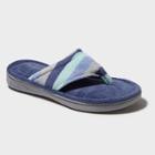 Women's Dearfoams Terry Stripe Thong Slippers - Blue Xl (11-12), Blue Green Gray