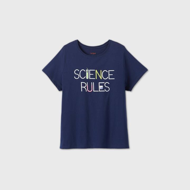 Women's Plus Size Short Sleeve 'science Rules' Graphic T-shirt - Cat & Jack Navy