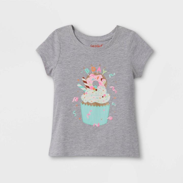 Toddler Girls' Birthday Cupcake Short Sleeve Graphic T-shirt - Cat & Jack Heather Gray