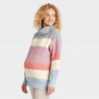 High Neck Cozy Cable Pullover Maternity Sweater - Isabel Maternity By Ingrid & Isabel Striped