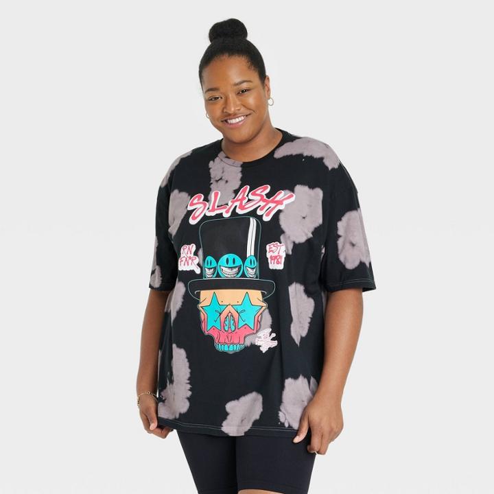Women's Slash Plus Size Oversized Short Sleeve Graphic T-shirt - 1x, Green/black