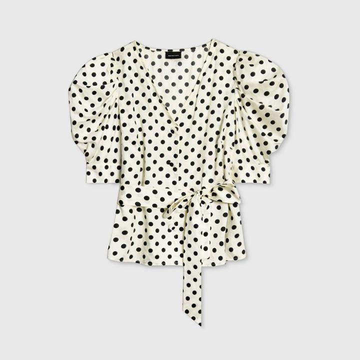 Women's Polka Dot Bishop Short Sleeve Blouse - Who What Wear Cream Xs, Women's, Ivory