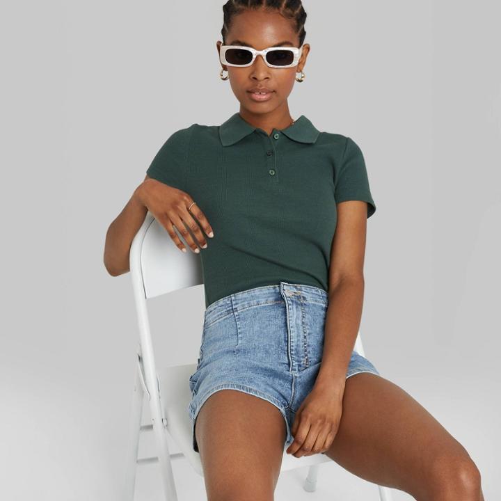 Women's Super-high Rise Pleated Jean Shorts - Wild Fable Medium Wash 00,