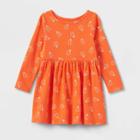Toddler Girls' Pumpkin Long Sleeve Knit Dress - Cat & Jack Orange