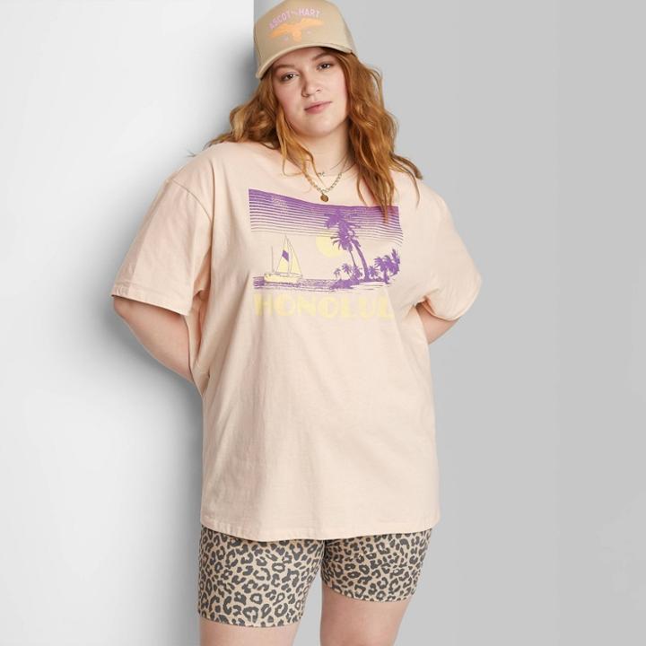 Women's Plus Size Ascot + Hart Honolulu Short Sleeve Graphic Boyfriend T-shirt - Tan